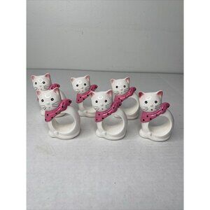 Vintage Cat Napkin Rings 1985 United China Glass Co. Taiwan Set 6 Ceramic Kitty